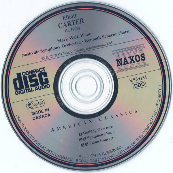 Elliott Carter - Mark Wait, Nashville Symphony Orchestra, Kenneth Schermerhorn : Symphony No. 1 • Piano Concerto (CD, Album)