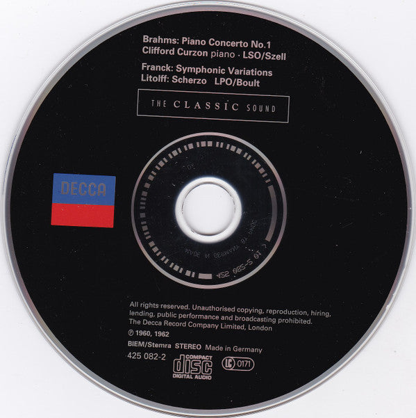Johannes Brahms, Clifford Curzon, George Szell, London Symphony Orchestra  /  César Franck, Henry Litolff, Sir Adrian Boult, London Philharmonic Orchestra : Brahms: Piano Concerto No. 1  (CD, Comp)