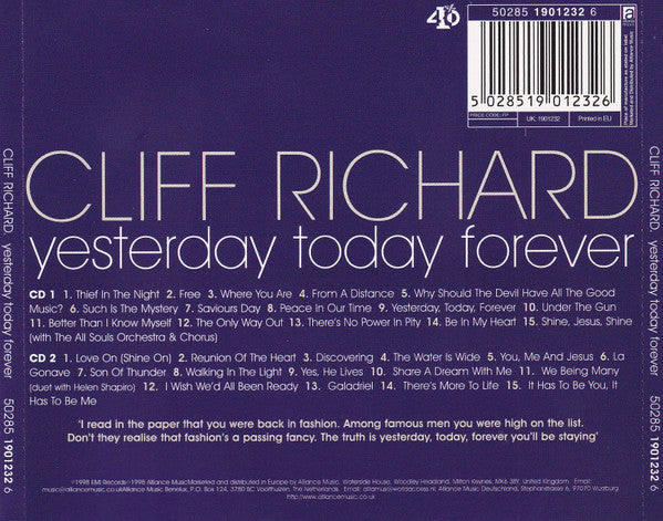 Cliff Richard : Yesterday Today Forever (2xCD, Comp)