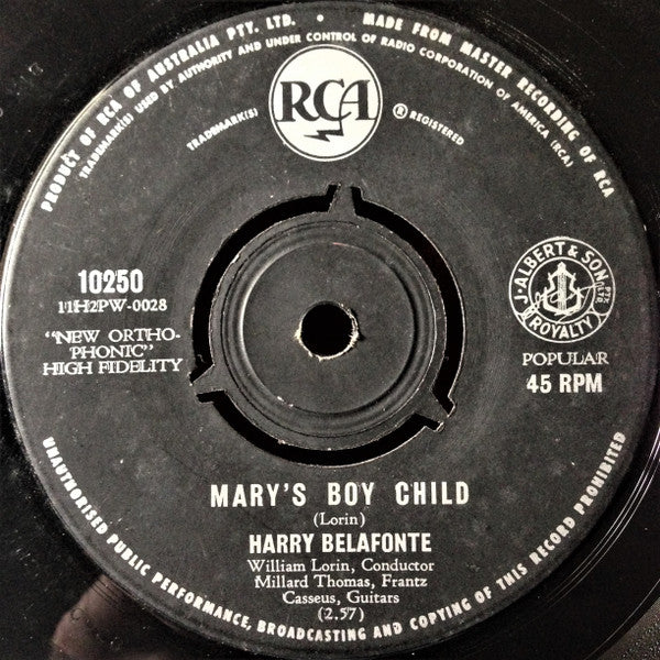 Harry Belafonte : Mary's Boy Child (7", Single)