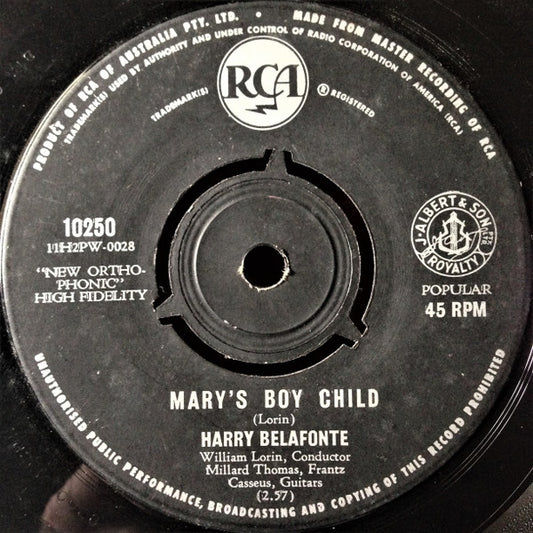 Harry Belafonte : Mary's Boy Child (7", Single)