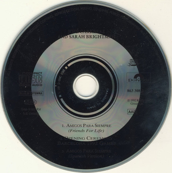 José Carreras & Sarah Brightman Sing Andrew Lloyd Webber : Amigos Para Siempre (Friends For Life) (CD, Maxi)