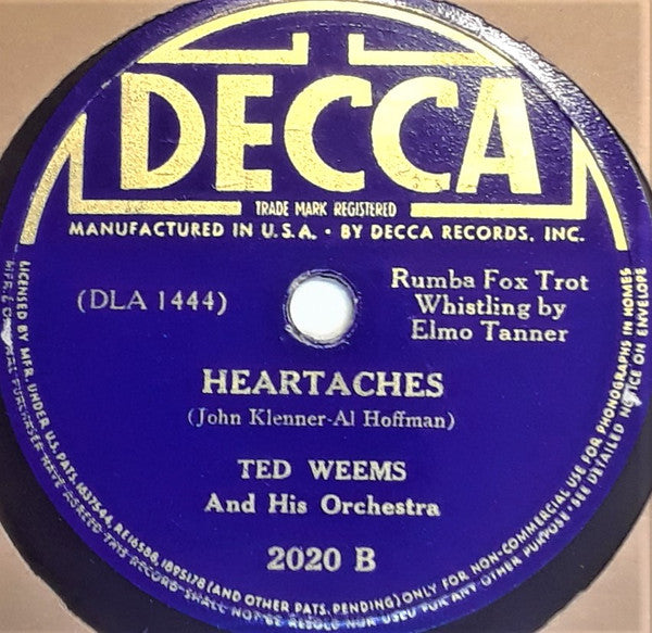 Ted Weems And His Orchestra : Juliana / Heartaches (Shellac, 10")