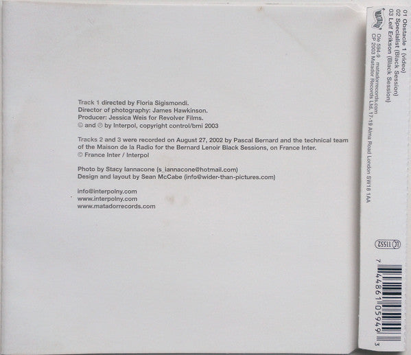 Interpol : Obstacle 1 (DVD-V, Single)