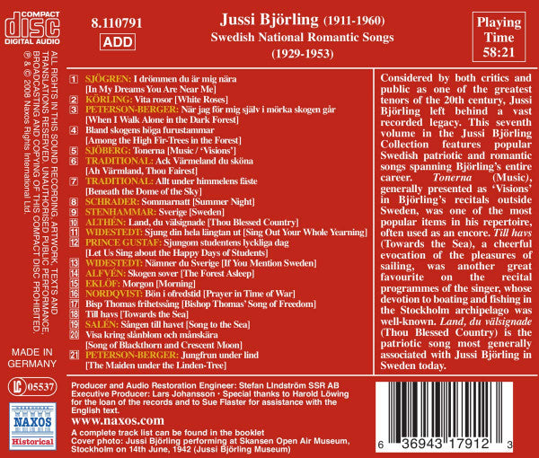 Jussi Björling : Collection, Vol. 7: Swedish National Romantic Songs 1929-1953 (CD, Comp)