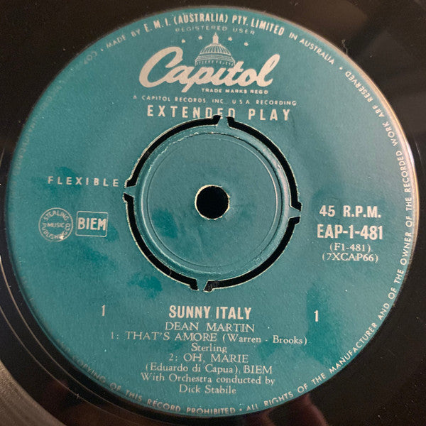 Dean Martin : Sunny Italy  (7", EP, Mono)