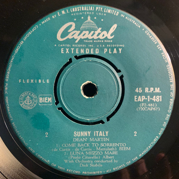 Dean Martin : Sunny Italy  (7", EP, Mono)