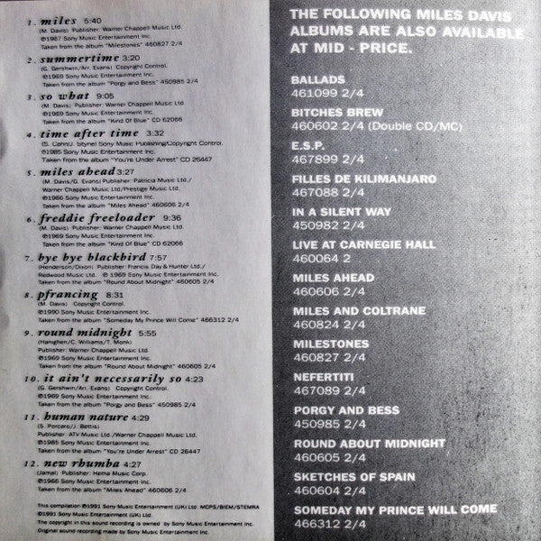 Miles Davis : Mellow Miles (CD, Comp, RP)