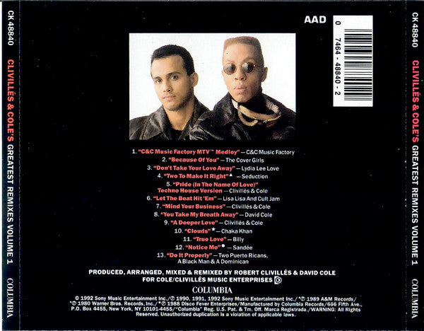 Clivillés + Cole* : Greatest Remixes Vol. 1 (CD, Comp)