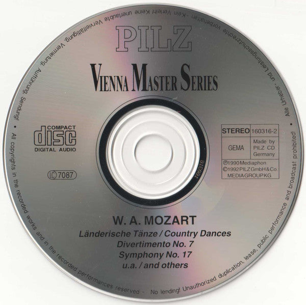 Wolfgang Amadeus Mozart – Slowakische Philharmonie*, Libor Pešek, Unknown Artist : Länderische Tänze = Country Dances / Divertimento No. 7 / Symphony No. 17 (CD, Album)