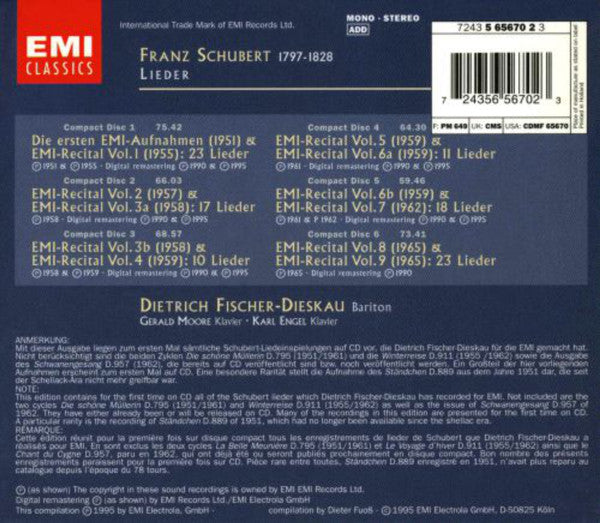 Dietrich Fischer-Dieskau, Schubert*, Gerald Moore, Karl Engel : Schubert: Lieder (6xCD, Comp, Mono, RM + Box)
