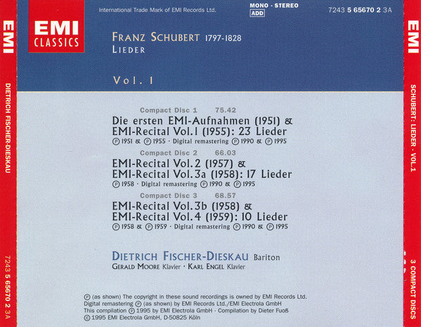Dietrich Fischer-Dieskau, Schubert*, Gerald Moore, Karl Engel : Schubert: Lieder (6xCD, Comp, Mono, RM + Box)