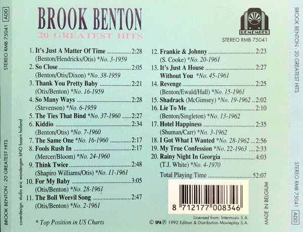 Brook Benton : 20 Greatest Hits (CD, Comp)