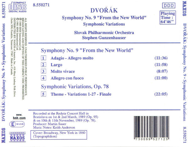 Antonín Dvořák, Slovak Philharmonic Orchestra, Stephen Gunzenhauser : Symphony No. 9 "From The New World" (CD, Album, RE)