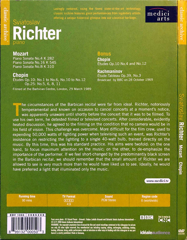 Sviatoslav Richter - Mozart*, Chopin* : Piano (DVD-V, NTSC, Reg)