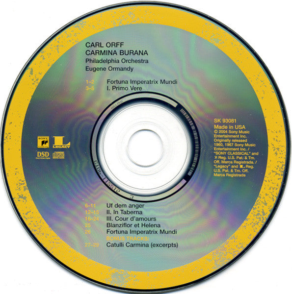 Carl Orff - The Philadelphia Orchestra, Eugene Ormandy, Janice Harsanyi / Rudolph Petrak* / Harve Presnell, The Rutgers University Choir, F. Austin Walter : Carmina Burana / Cantiones Profanae (CD, RE, RM)