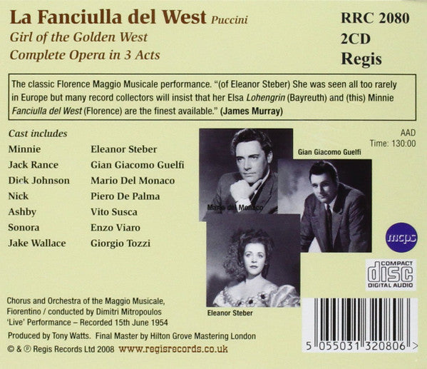 Puccini* - Eleanor Steber, Mario del Monaco, Gian Giacomo Guelfi*, Maggio Musicale Fiorentino*, Dimitri Mitropoulos : La Fanciulla Del West (2xCD, Album, RE, RM)