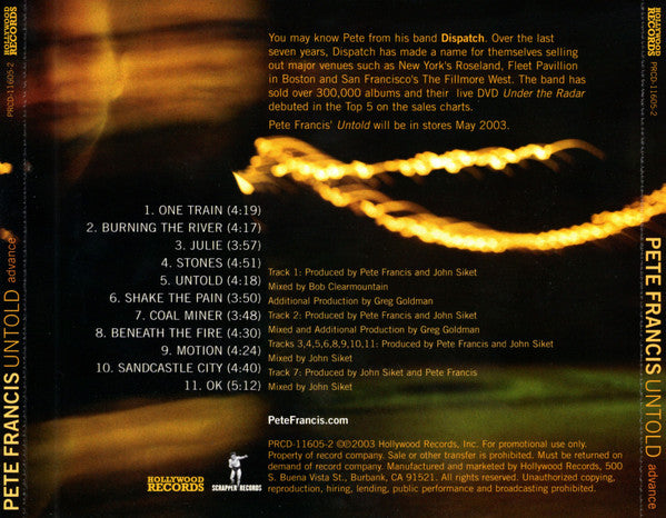 Pete Francis : Untold (CD, Advance, Promo)