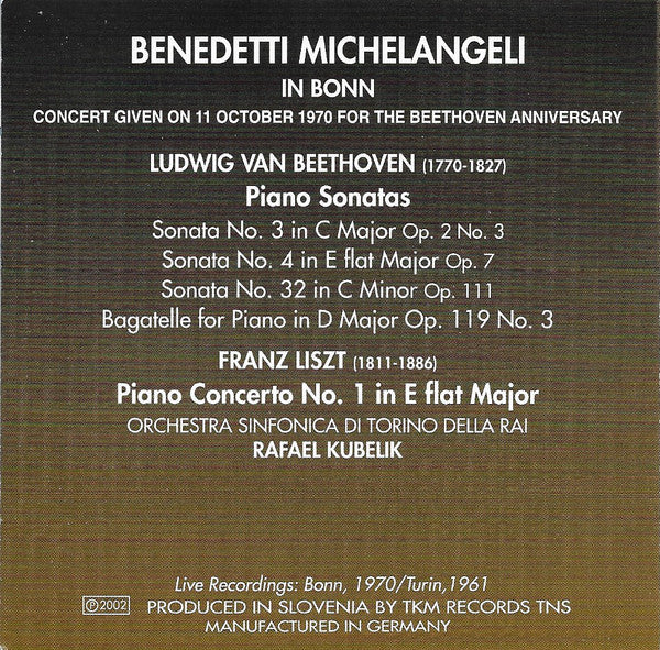 Ludwig van Beethoven, Franz Liszt, Arturo Benedetti Michelangeli : Michelangeli In Bonn (2xCD, Comp, Mono)