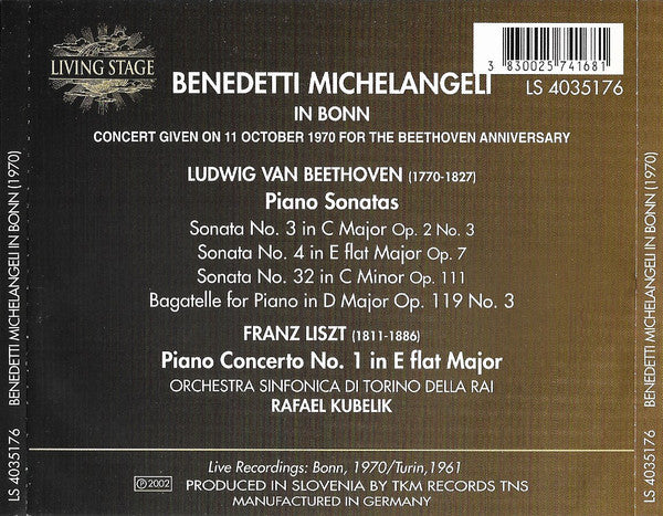 Ludwig van Beethoven, Franz Liszt, Arturo Benedetti Michelangeli : Michelangeli In Bonn (2xCD, Comp, Mono)