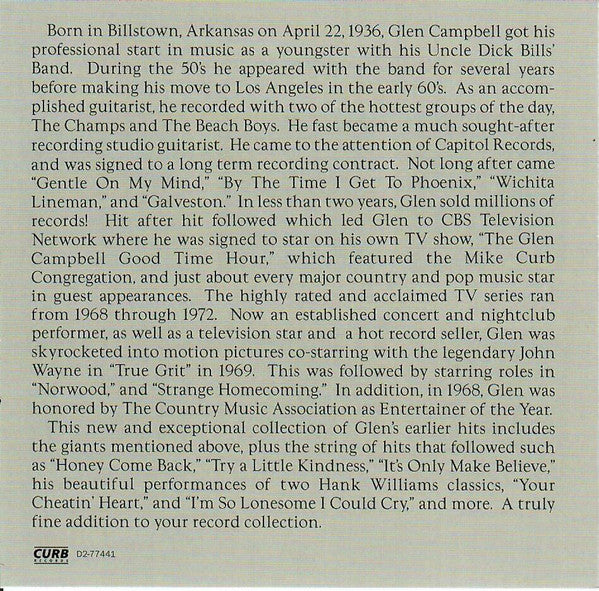 Glen Campbell : Best Of The Early Years (CD, Comp, O-C)