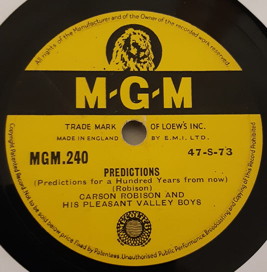 Carson Robison And His Pleasant Valley Boys : Predictions / Don't Make Sense Does It (Shellac, 10", Mono)
