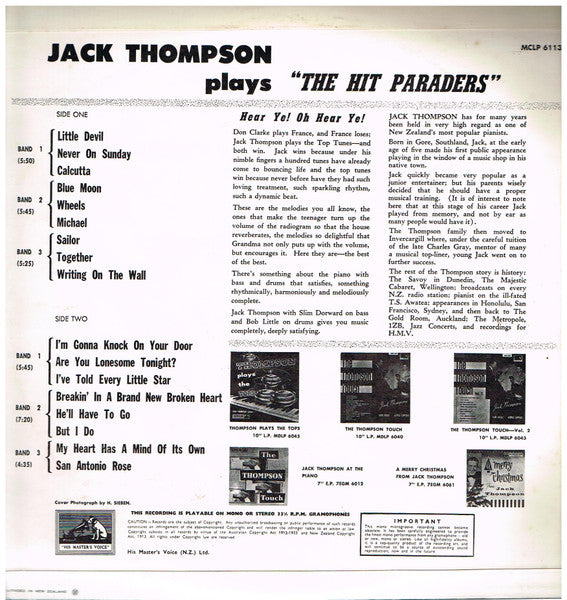 Jack Thompson : Jack Thompson Plays "The Hit Paraders" (LP)
