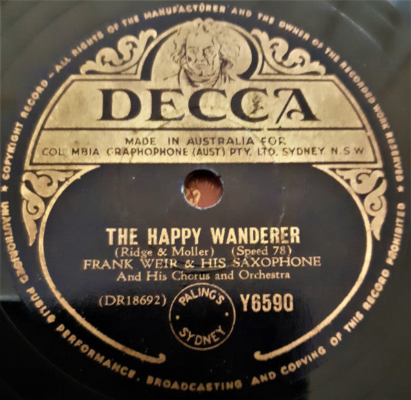 Frank Weir And His Saxophone With His Chorus And Orchestra : From Your Lips / The Happy Wanderer (Shellac, 10")