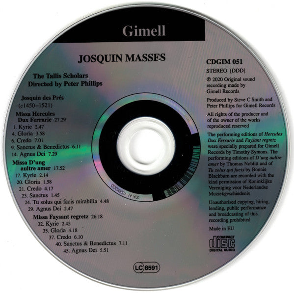Josquin* / The Tallis Scholars Directed By Peter Phillips (2) : Masses: Hercules Dux Ferrarie · D'ung Aultre Amer · Faysant Regretz (CD, Album)