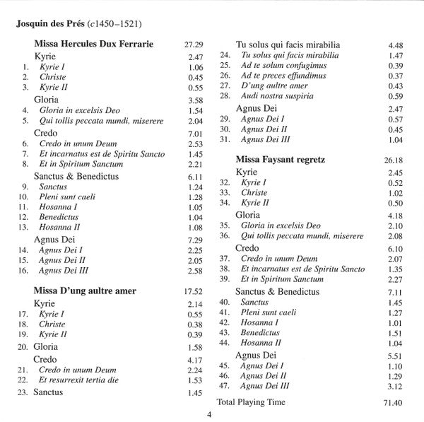Josquin* / The Tallis Scholars Directed By Peter Phillips (2) : Masses: Hercules Dux Ferrarie · D'ung Aultre Amer · Faysant Regretz (CD, Album)