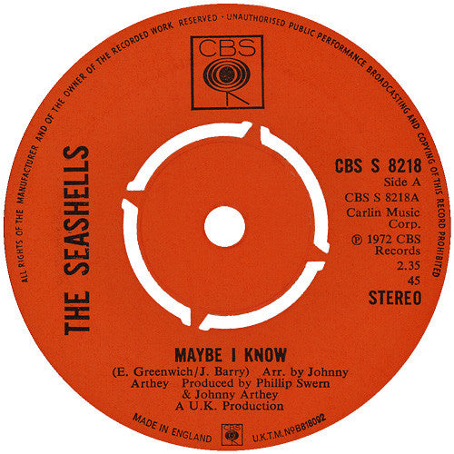 The Seashells : Maybe I Know (7", Single)