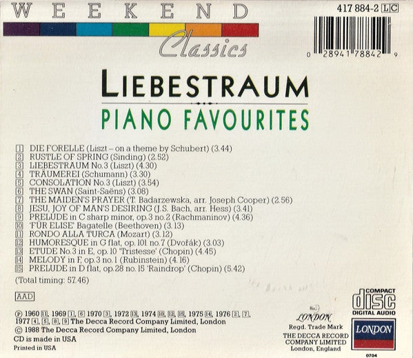 Various : Liebestraum: Piano Favourites (CD, Comp)