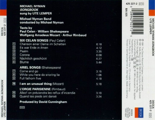 Michael Nyman - Ute Lemper : Songbook (CD, Album)