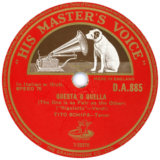 Tito Schipa : Questa O Quella / Sogno Soave E Casto (Shellac, 10", RP, DT)