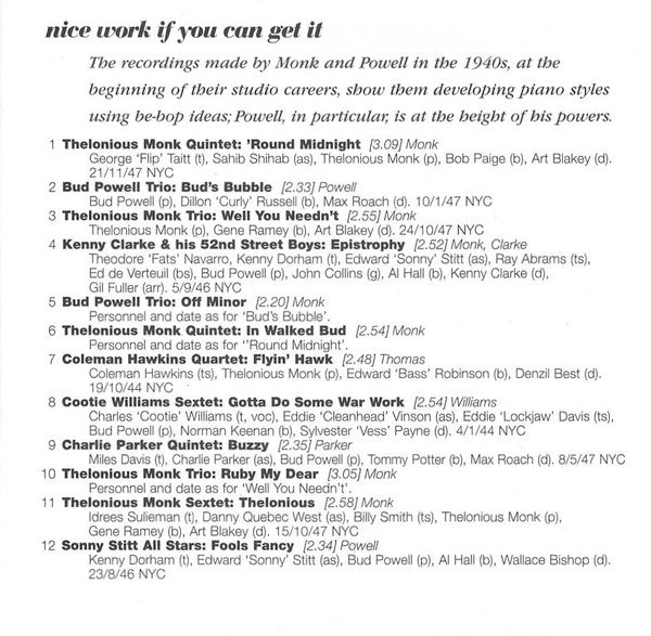 Monk* & Powell* : Nice Work If You Can Get It (CD, Comp)