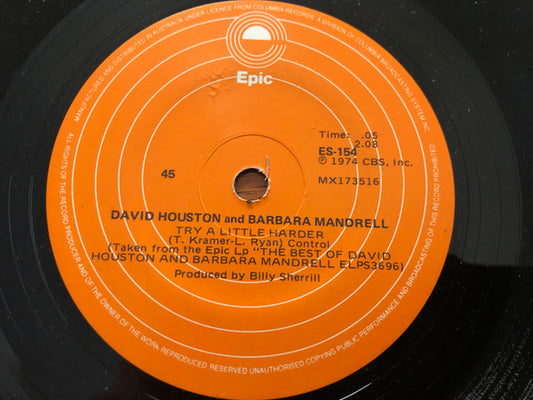 David Houston And Barbara Mandrell : Try A Little Harder (7")