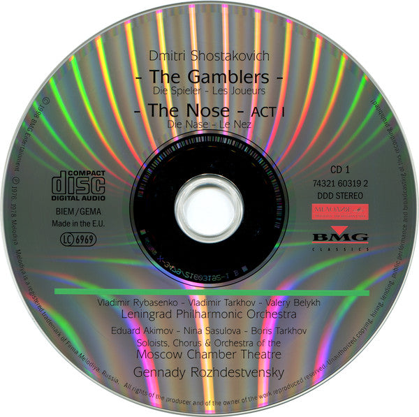 Dmitri Shostakovich - Soloists*, Chorus* & Orchestra Of The Moscow Chamber Theatre*, Leningrad Philharmonic Orchestra, Gennady Rozhdestvensky* : The Nose · The Gamblers (2xCD, Comp)