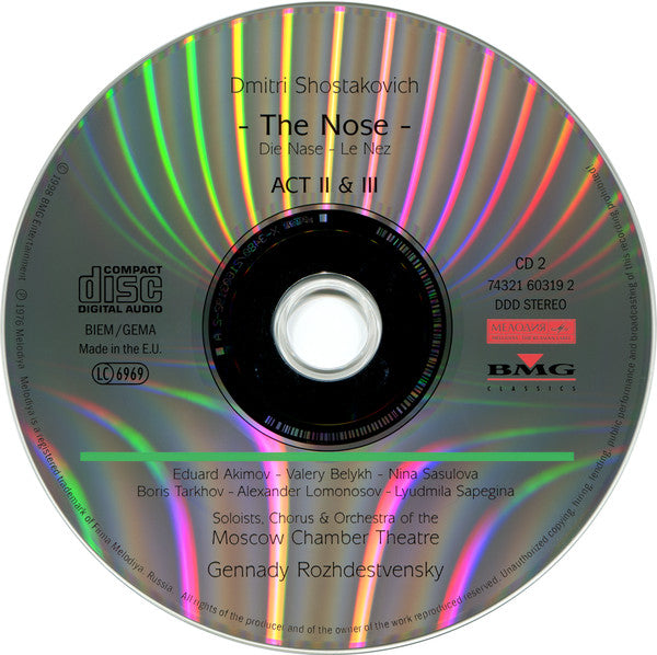 Dmitri Shostakovich - Soloists*, Chorus* & Orchestra Of The Moscow Chamber Theatre*, Leningrad Philharmonic Orchestra, Gennady Rozhdestvensky* : The Nose · The Gamblers (2xCD, Comp)