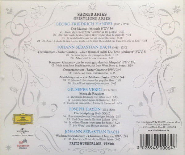 Fritz Wunderlich : Sacred Arias. Geistliche Arien (CD, Comp, Mono)