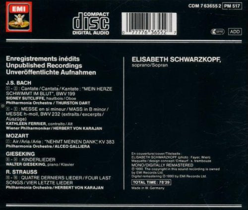 Elisabeth Schwarzkopf : Enregistrements Inédits (CD, Mono, RM)