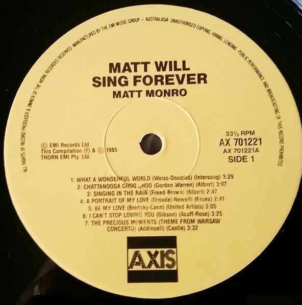 Matt Monro : Matt Will Sing Forever (LP, Comp)