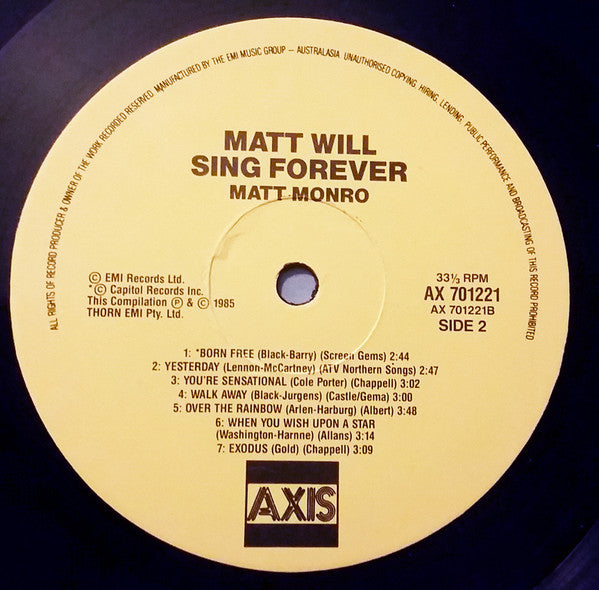 Matt Monro : Matt Will Sing Forever (LP, Comp)