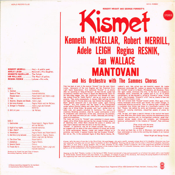 Adele Leigh * Robert Merrill * Mantovani & His Orchestra* : Kismet (LP, Album, Club)