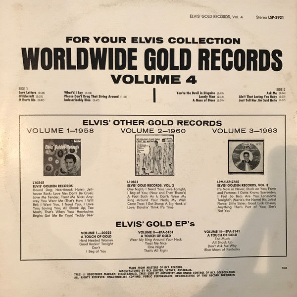 Elvis Presley : Elvis' Gold Records - Volume 4 (LP, Comp, RE, Ora)