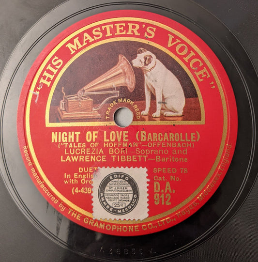 Lucrezia Bori, Lawrence Tibbett : Night Of Love / Calm As The Night (Shellac, 10")