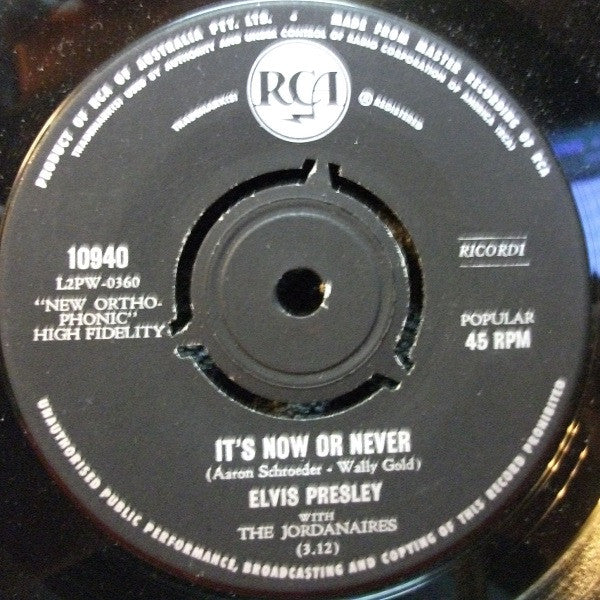 Elvis Presley With The Jordanaires : It's Now Or Never (7", Single)