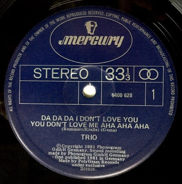 Trio : Da Da Da I Don't Love You You Don't Love Me Aha Aha Aha (12", Maxi)