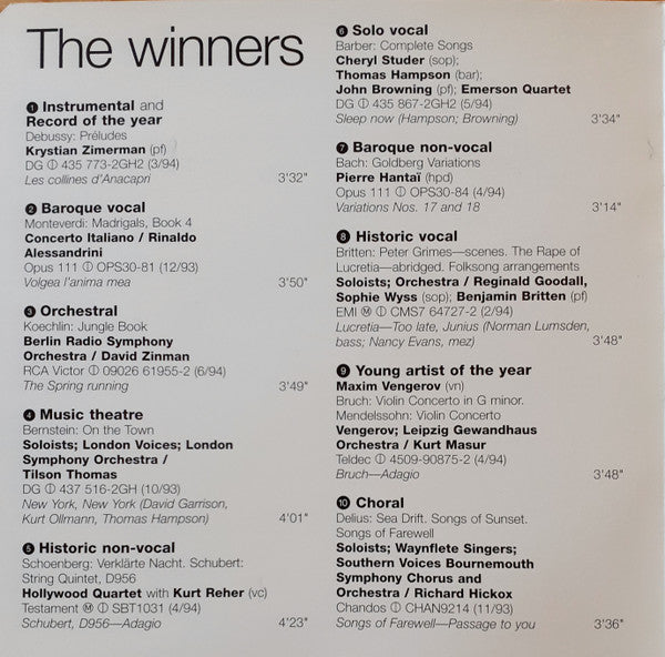 Various : Highlights From The 1994 Gramophone Awards Winners (CD, Comp, Smplr)
