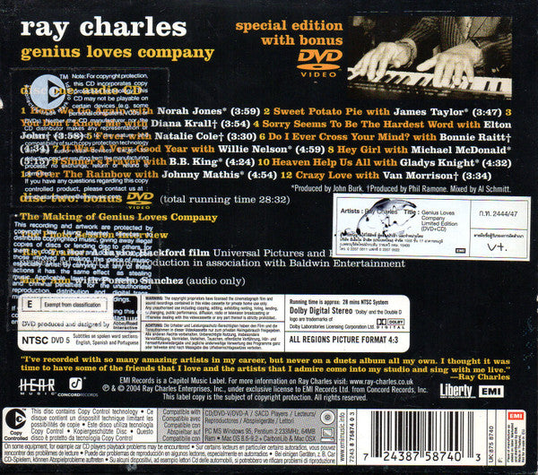 Ray Charles : Genius Loves Company (CD, Album, Copy Prot., Ltd, Spe + DVD, NTSC, Dol)