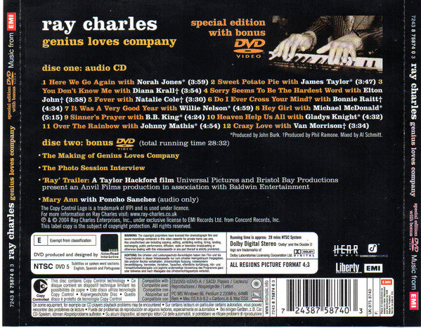 Ray Charles : Genius Loves Company (CD, Album, Copy Prot., Ltd, Spe + DVD, NTSC, Dol)